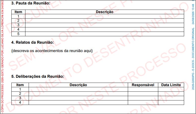 Página de uma peça desentranhada na cópia, com a marca d'água diagonal indicando que a peça está desentranhada e sem valor naquele processo
